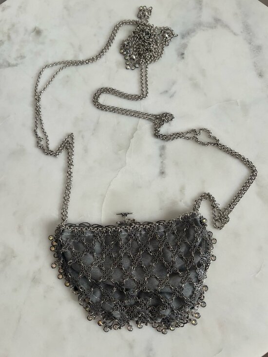 Kenny Ma Handbags - Rare Kenny Ma Silver Chainmail Y2K Evening Bag Crystal Fringe Purse